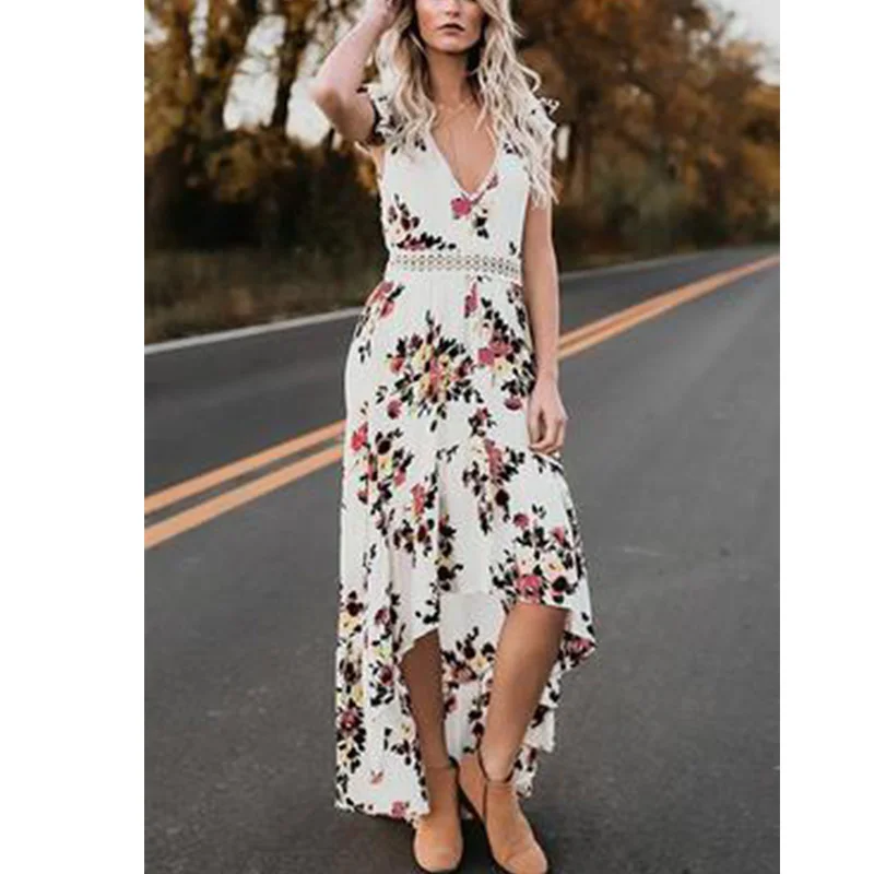 Модная Осенняя Женская Макси нерегулярные Boho Свадебные платья летнее Цветочный