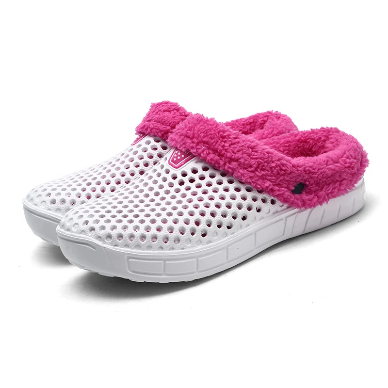 

Winter Couples Plus Velvet Warm Home Cotton Slippers EVA Breathable Hole Upper Non-Slip Wear-resistant Casual Shoes Flat With