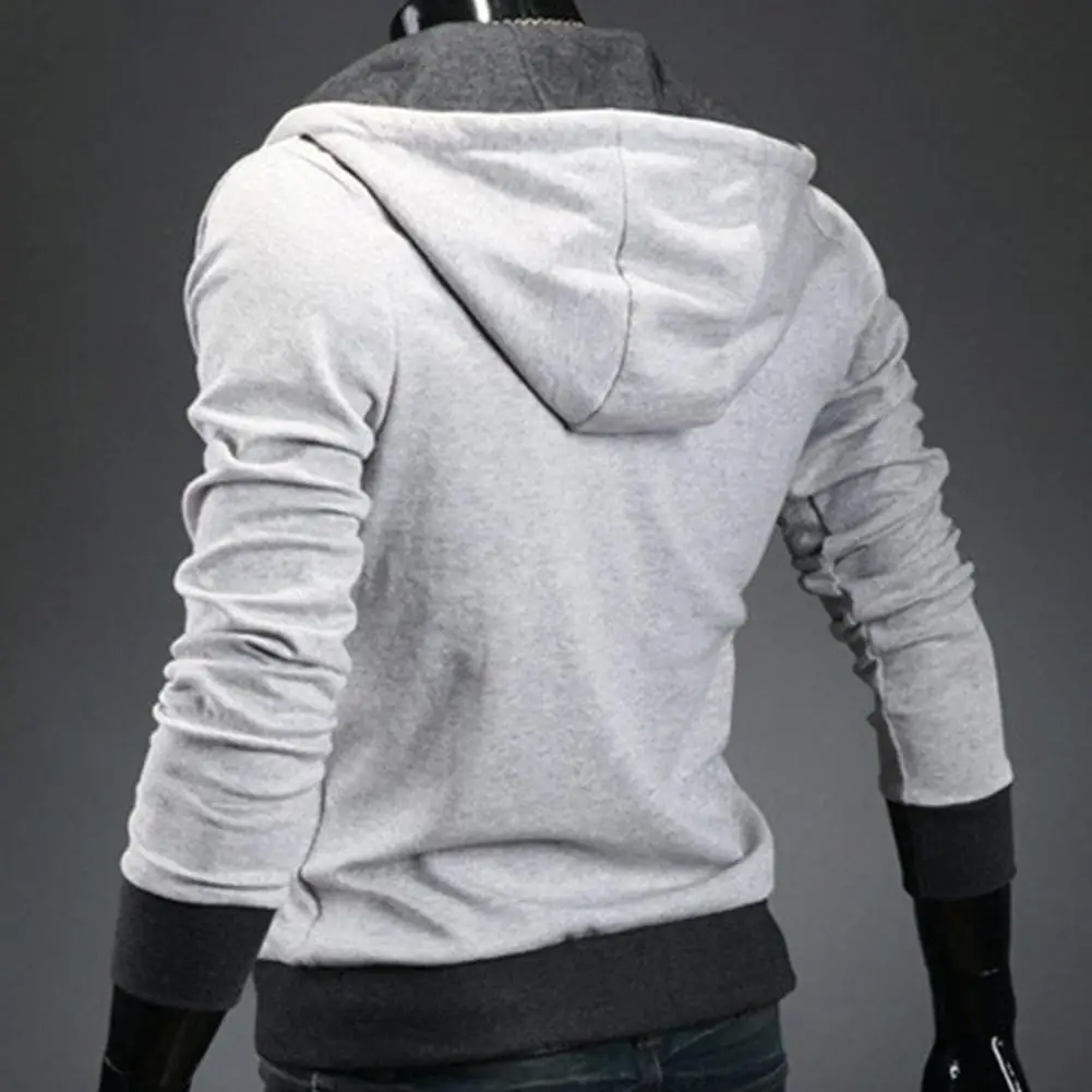 Men Jacket Side Zipper Pocket Drawstring Long Sleeve Hooded Sweatshirt Coat Clothing | Мужская одежда