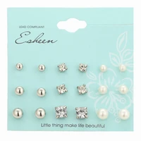 wish aliexpress cross border korean earrings faux pearl stud earrings set rhinestone studs earrings pearl set