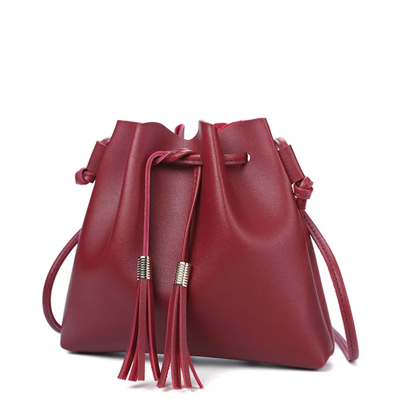 

Fashion String Bucket Bag for Women PU Leather Small Handbag Female Tassel Purse Shoulder Crossbody Bags Sac Main Femme