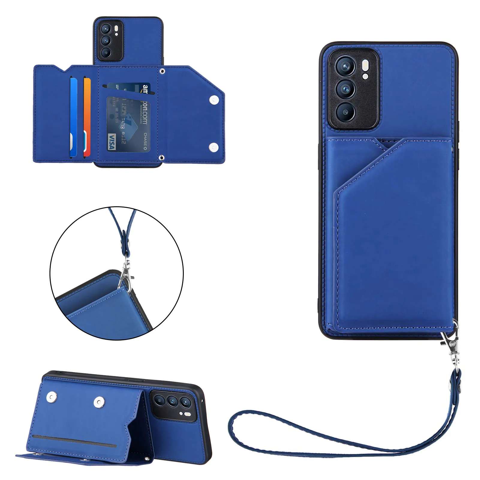 

Cover for OPPO Reno 6 Pro A95 A94 K9 A74 F19 A93 A52 A72 A5 A9 Realme X7 Pro Ultra 8 V13 5G Case PU Leather Card Package Lanyard