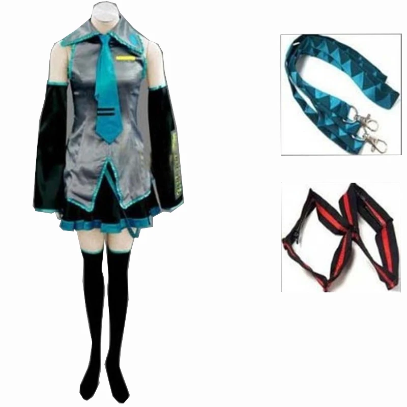 Высокое качество костюмы для косплея Вокалоида Мику Полный комплект униформы