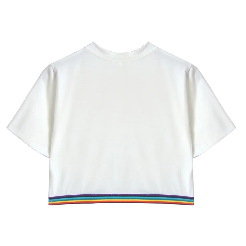 Женская летняя футболка в полоску стиле пэчворк укороченный топ для школьниц