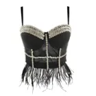 Женские Привлекательные дизайнерские сетчатые топы с кристаллами и бриллиантами, хлопковые топы с черными и белыми перьями, женские модные укороченные топы, лето 2021