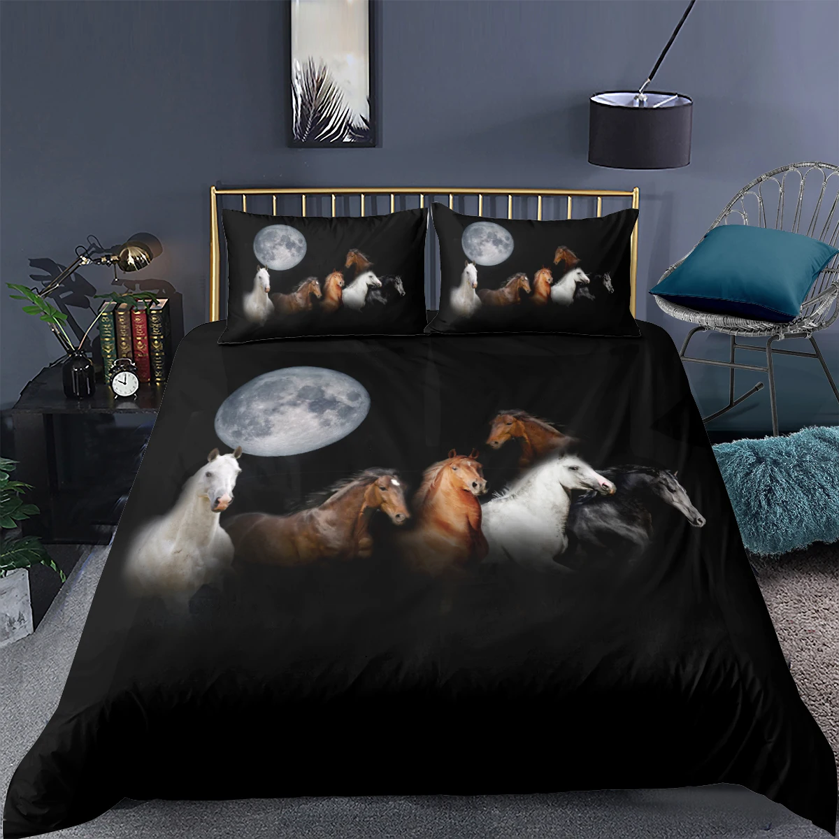 

Постельное белье с 3d-изображением белой лошади, серые комплекты пододеяльников, постельное белье с изображением животных, простыня и подуш...