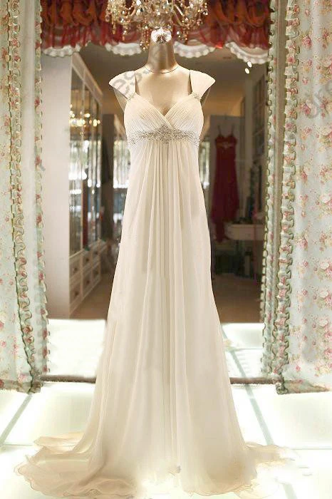 Реальное изображение пляжные свадебные платья в стиле ампир 2016 с рукавами