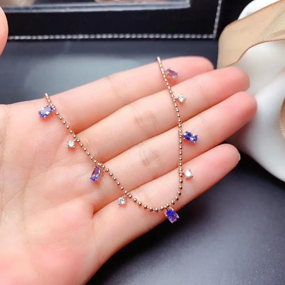 Натуральное и настоящее ожерелье из танзанита кулон стерлингового серебра 925