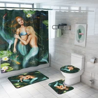 sunrise sea 3d shower curtain mermaid bath curtains bathroom set non slip bath mats printed pedestal rug toilet seat cover