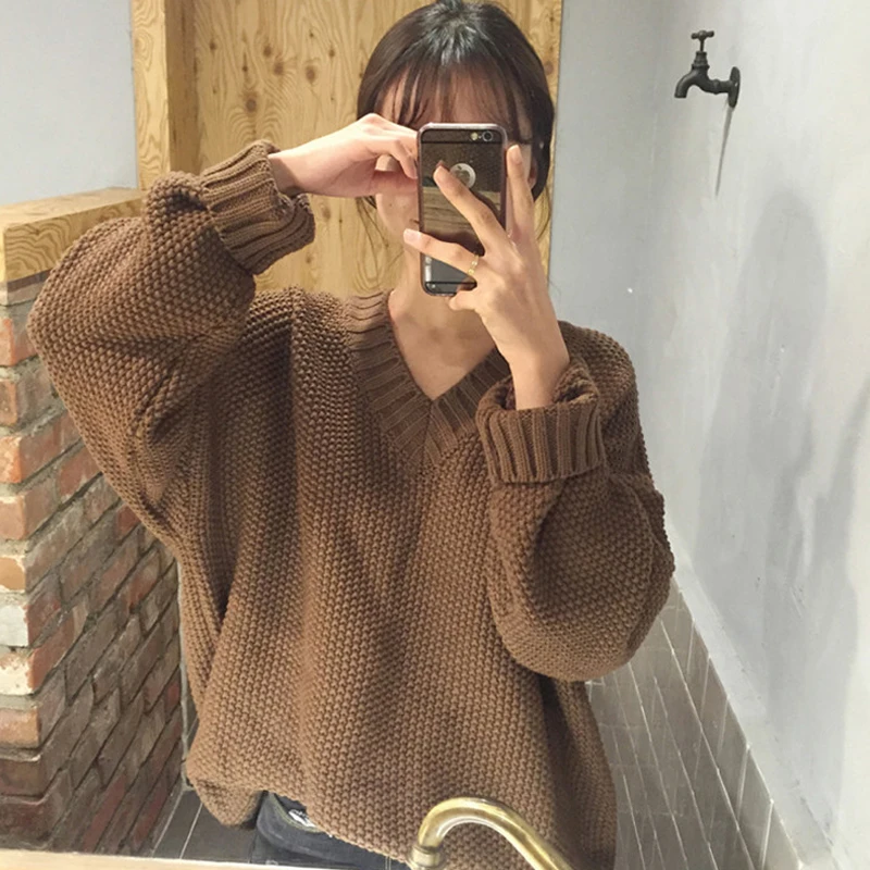

GOOHOJIO 2020 New Long Sleeves Pullover Sweaters Autumn Chic Oversized Women Tops Ladies Loose Fashionable Hedging Sweater Women