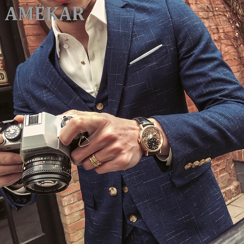 

(Jacket+Vest+Pants) Mens Wedding Suit Male Blazers Slim Fit Suits for Men Costume Business Formal Party Classic Black/Gray/Navy