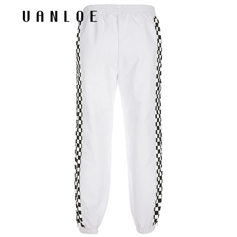 

Women White High Waist Checkerboard Pants Fashion Streetwear Plaid Patchwork Trousers Women Elastic Waist Pencil Pants