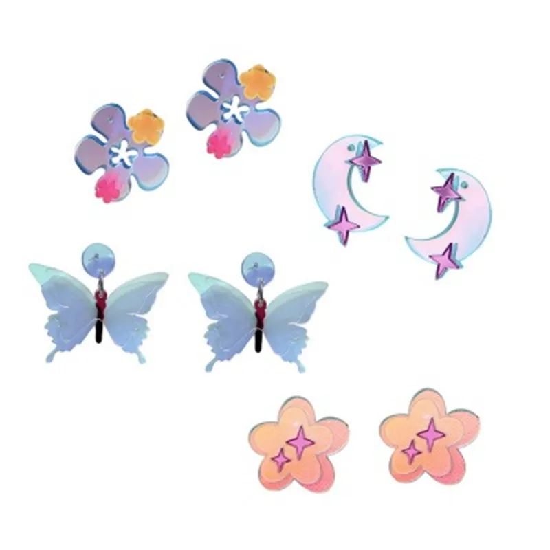 

KUGUYS акриловые иллюзорные цветные серьги-подвески в виде Луны и бабочек для женщин и девочек, модные ювелирные изделия, модные аксессуары