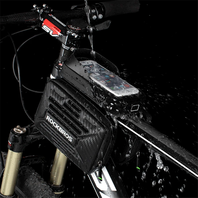 

Велосипедная сумка ROCKBROS, футляр на верхнюю трубу, с узором из углерода, для горного и дорожного велосипеда, чувствительная, с сенсорным экраном спереди, мобильный телефон Bag