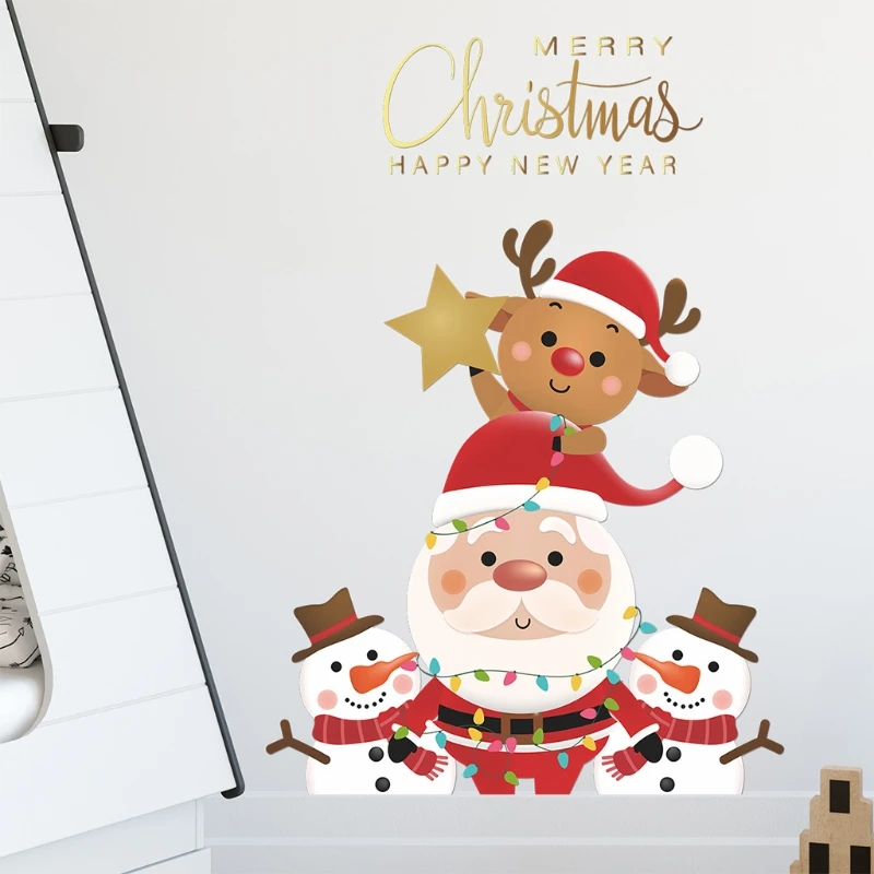 

1 Pc Cute Christmas Wall Sticker Baby Kids Living Room Xmas Tree Santa Claus Decal Home Window Glass Static Decor