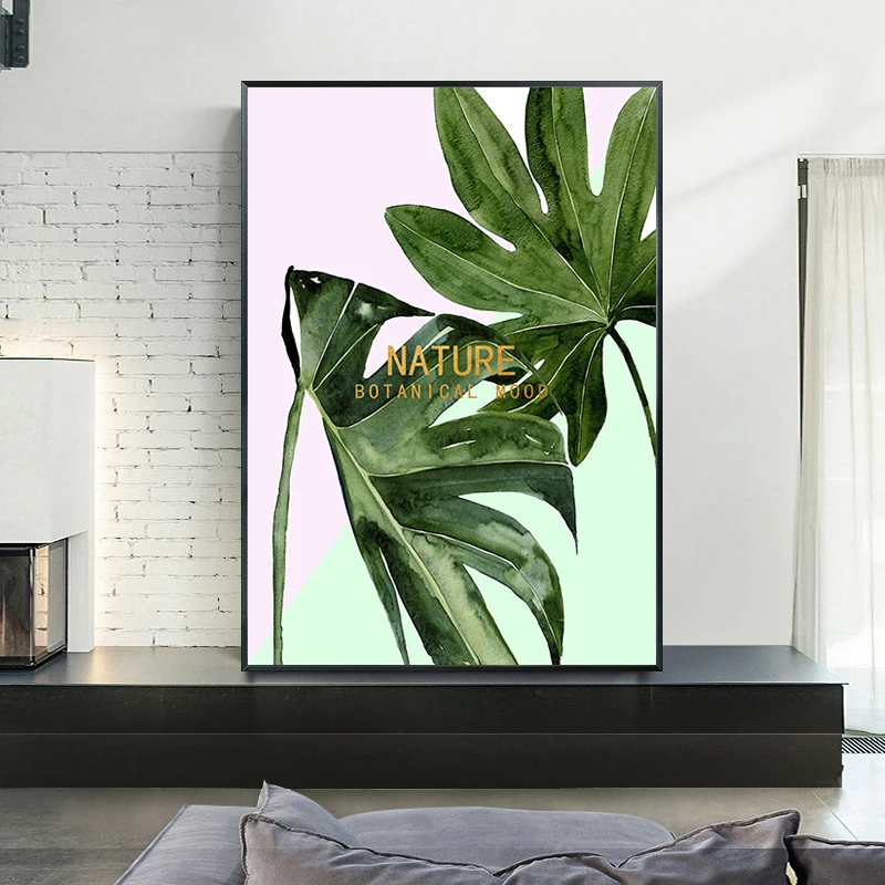 

Nordic Canvas Painting Green Plant Leaf Poster and Print for Living Room Bedroom Pink Wall Art Decorations Pictures Home Decor