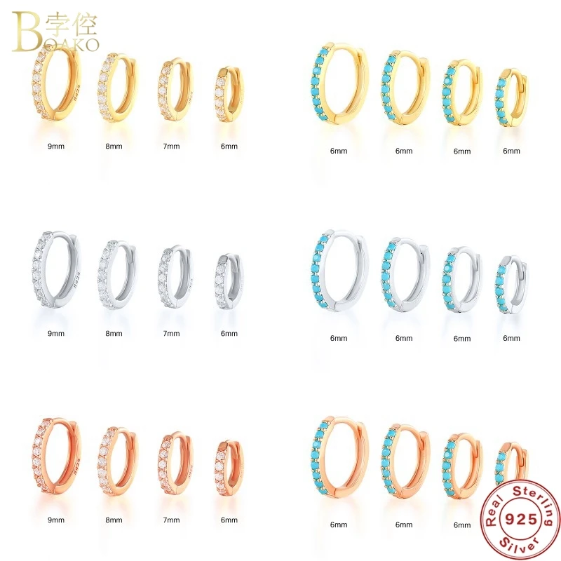 

Boako S925 Sterling Silver Small 9mm Hoop Earrings For Women Luxury Crystal Zircon Hoops Piercing Pendiente Ohrringe Jewelry