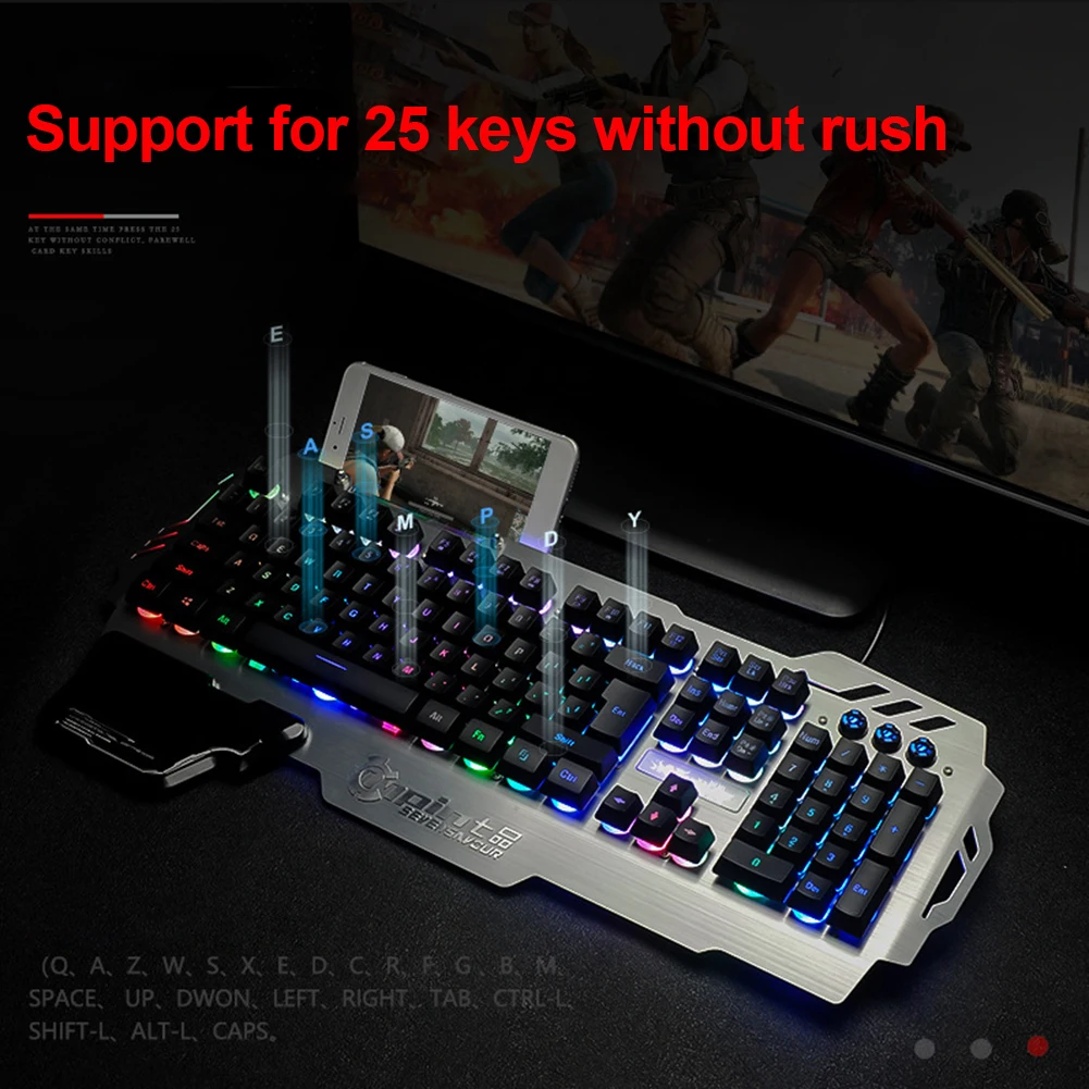 

USB Wired Gaming Keyboard LED Ergonomic Design Lightweight PK900 104key RGB Mix Backlight Game Playing Elements