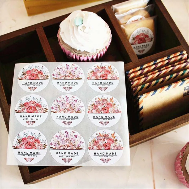 

54pcs Hand Made Round Flower Sticker Scrapbook Envelope Seal Sticker Gift Flower Decoration Food Label Sticker