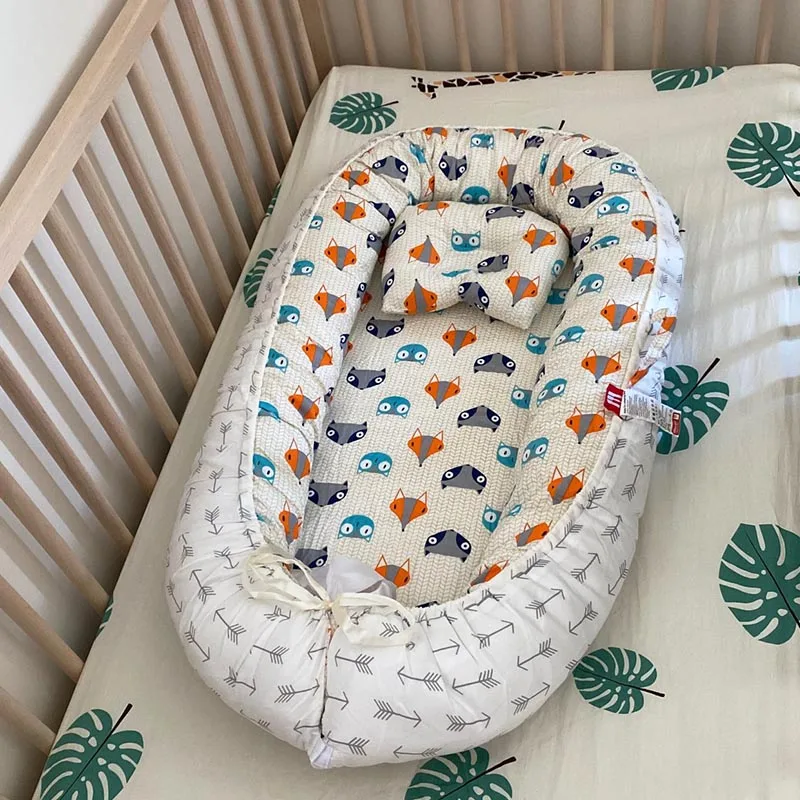 

Детская кроватка-гнездо с подушкой 85*50 см, портативная кроватка для путешествий, хлопковая Колыбель для младенцев, детская кроватка-бампер