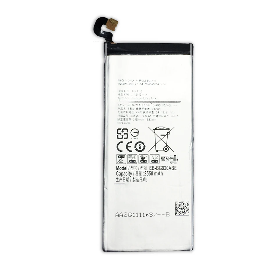 Запасная аккумуляторная батарея для Samsung GALAXY S6 EB BG920ABE G920F G920i G920A G920V G9200 G9208 G9209 2550