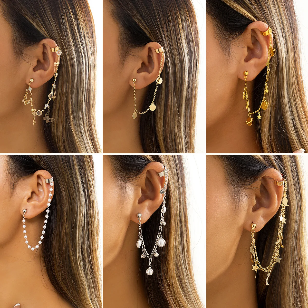 

12 Styles Gold Butterfly Star Leaves Ear Cuff Non-Piercing Ear Clips Fake Cartilage Earrings Clip Earrings For Women Clip On