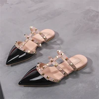 summer womens pointed flat rivet slippers female lazy shoes willow nails half flat sandals