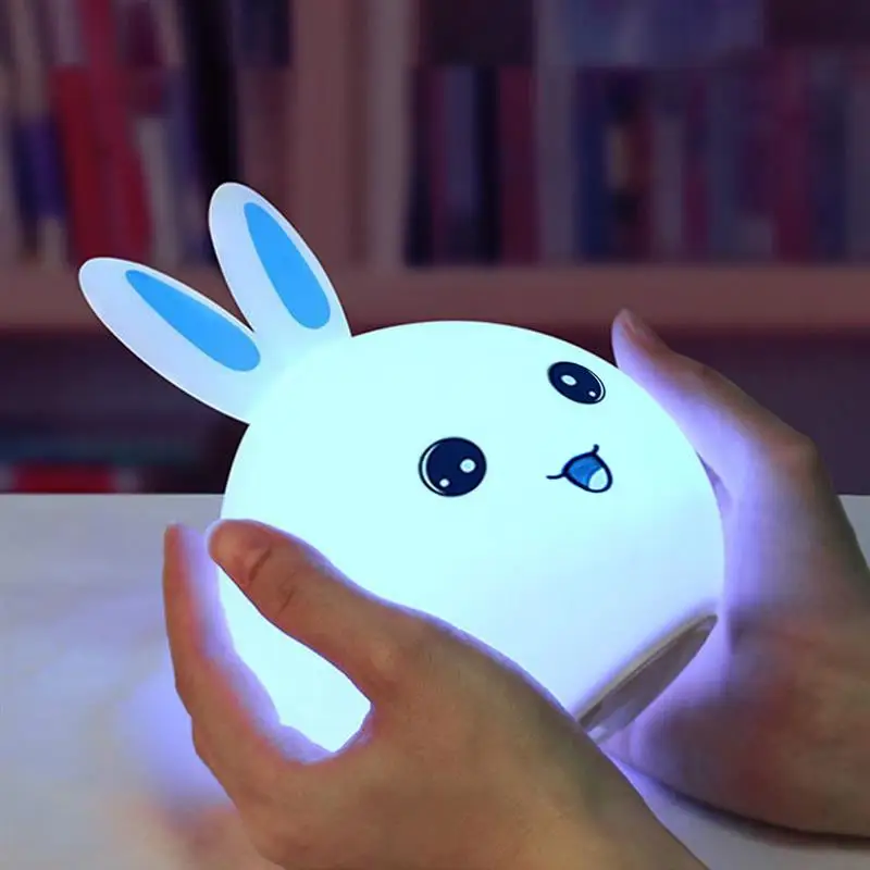 

Светодиодный ночсветильник в виде кролика, силиконовый ночник с сенсорным управлением и зарядкой от USB, прикроватная лампа для детской спал...