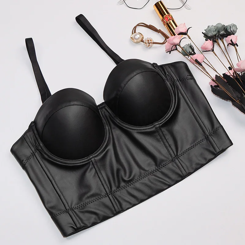 

Summer Crop Top Woman Slim Tops Tees PU Leather Short Tanks Camis Blusas Solid Colors Sling Top Femme Sexy Tanks Women Clothes