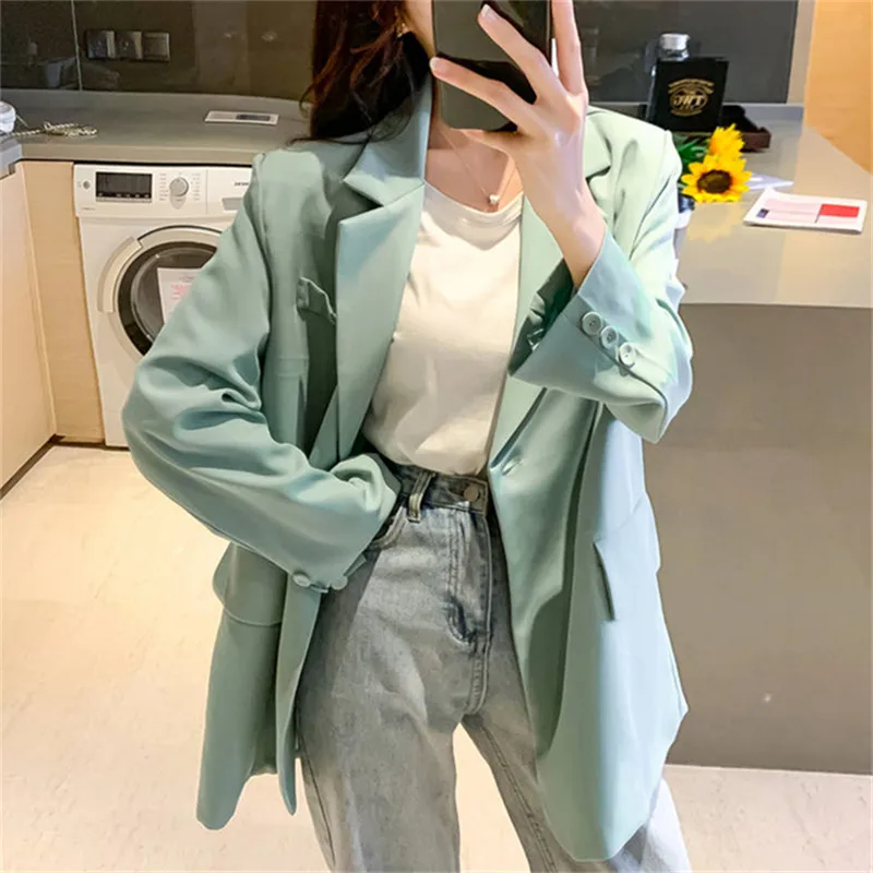 

Mazefeng New 2020 Summer Women's Blazers Casual Solid Multi Colors Jackets Notched High Waist Pockets Loose Wild Tops One Size