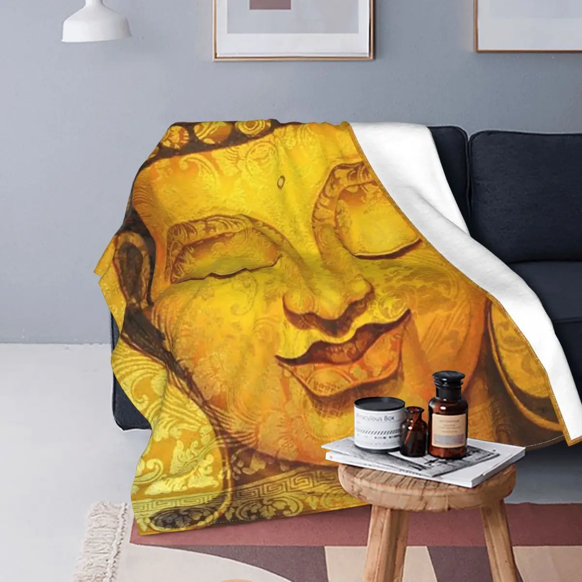 

Buddha Statue Blanket Velvet All Season Buddhism Belief Multifunction Super Warm Throw Blanket for Bed Bedroom Quilt