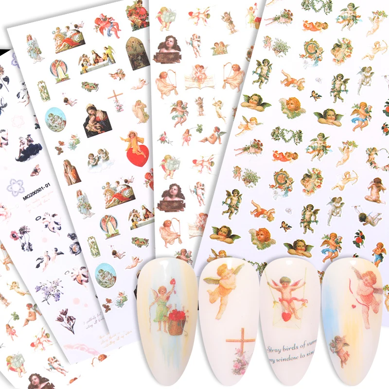 1 шт. 3D Ангел шаблон для ногтей Стикеры цветочный дизайн Adhensive наклейки