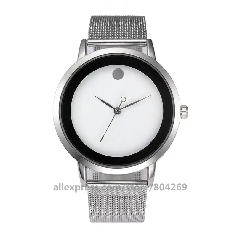 men Silver Women Watches Quartz Wrist Watch Mesh Men Business Dress Clock 8980