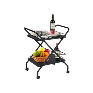 2-Tier Rolling Utility Cart Multi-Functional Metal Bar Service Car With Storage Wine Rack Lockable Wheel For Bar Office&Kitchen