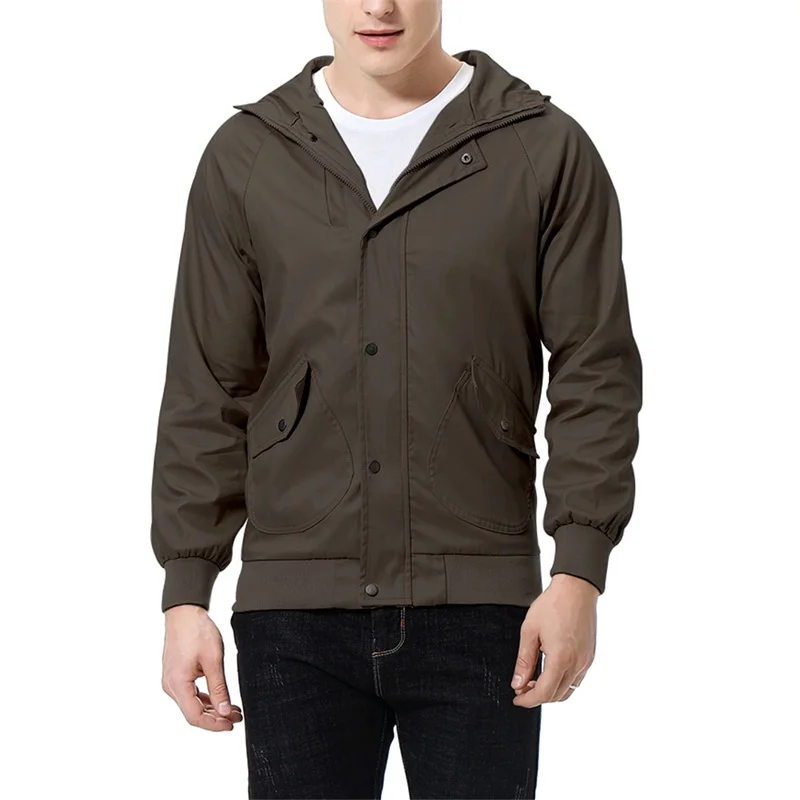 Мужская однотонная куртка с капюшоном для весны и осени спортивное пальто