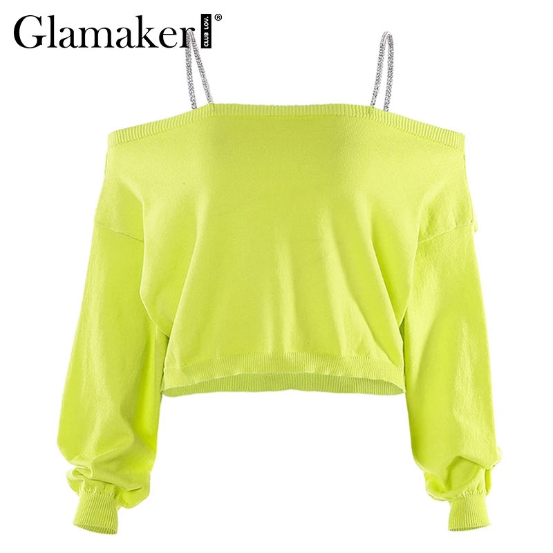Glamaker вязаный с открытыми плечами дрель цепь свитер женский Келли шик осень