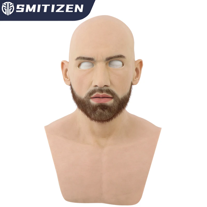 

Smitizen Silicone Michael Mask with Whiskers Realistic Halloween Cosplay Female Full Head Mask Latex Real Skin Men Fetish