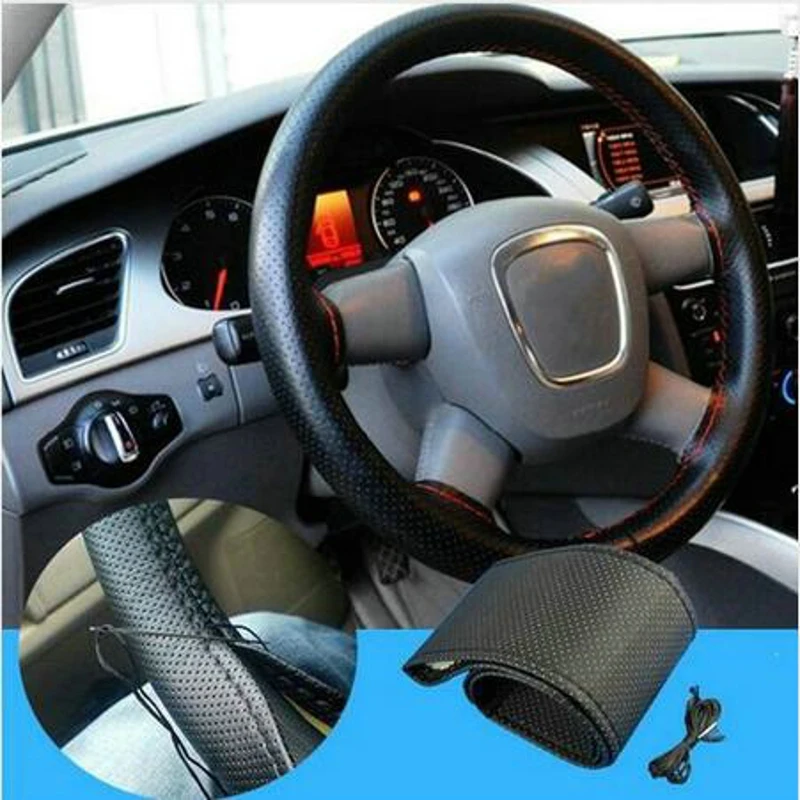 Оплетка для руля 38 см коса из искусственной кожи с иглами и ниткой текстуры