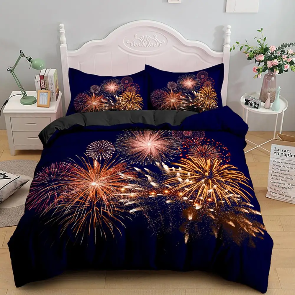 

Fireworks New Year Home Textiles Bedding Set Twin Queen King Size Bedclothes With Pillowcase Quilt Cover Sets