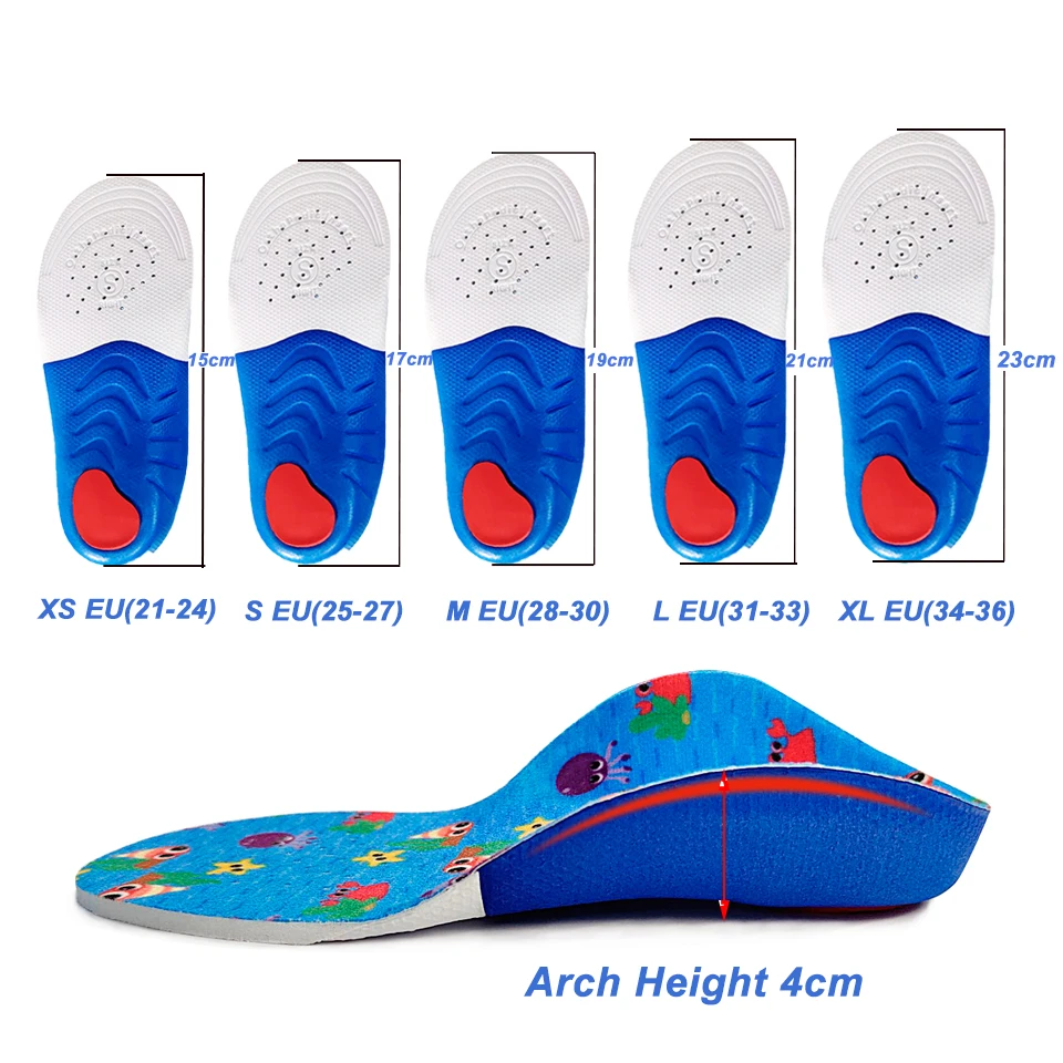 Kids Children Flat Feet Insoles Arch Support 4cm Orthotic Orthopedic Shoe Inserts for X/O Legs Shoe Heel Fixed Pads