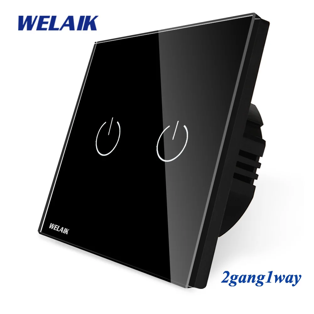 Сенсорный выключатель WELAIK UK стеклянная панель настенный интеллектуальный 2gang 1way