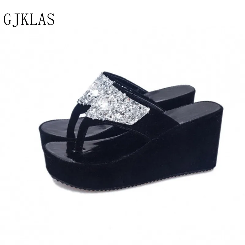 

Bling Bling Summer Flip Flop Fashion Slippers Wedges Sandals Flip Flops Platform Shoes Black White Chunky Shoes Ladies Sandels