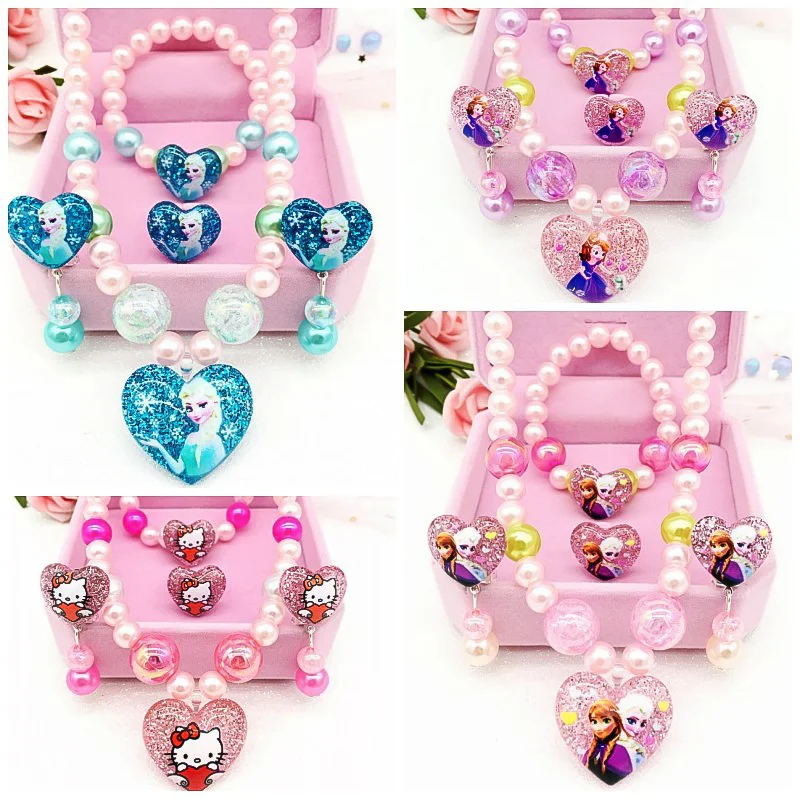 

Frozen 2 Elsa Princess Children Lovely Necklace Bracelet Earring Ring 4pcs Cosplay Fashion Set Birthday Gift Kids Toys For Girls