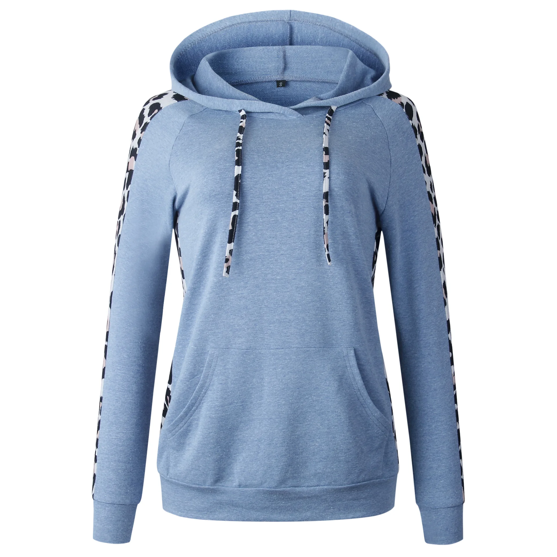 

Leopard Print Splicing Sleeve Hoodies Women Fashion Long Sleeve Pocket Hooded Casual Sweatshirt Tops Female 2020 Autumn Hoodies