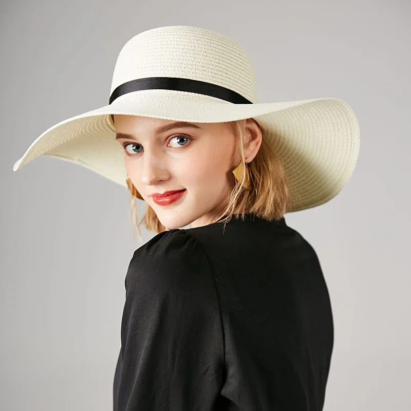 Женская соломенная шляпа с широкими полями складная пляжная защитой от УФ лучей