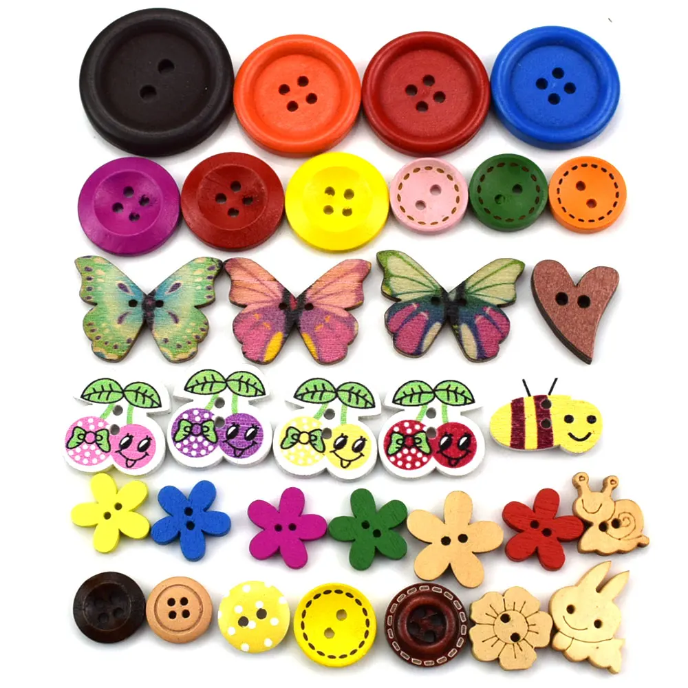 Botones de madera multicolores para costura de ni&ntilde;os, accesorios decorativos para &aacute;lbum de recortes, 500 piezas, mezcla de 2 agujeros-4