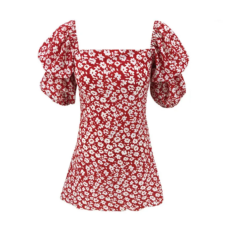 

2021 Summer Women Wrap Boho Print Dress Ladies Holiday Beach Short Sleeve Square Neck Mini Dress