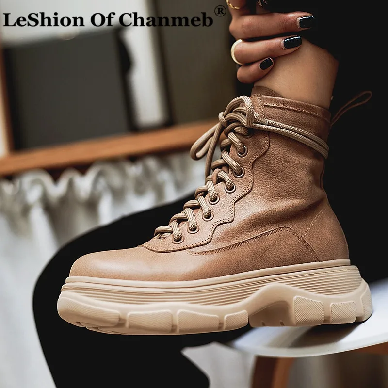 

Size 34-41 Real Leather Boots Women Lace up Platforms Hiker Boots Autumn Winter Shoes Woman 2020 Motorcycle Boots Botas Mujer