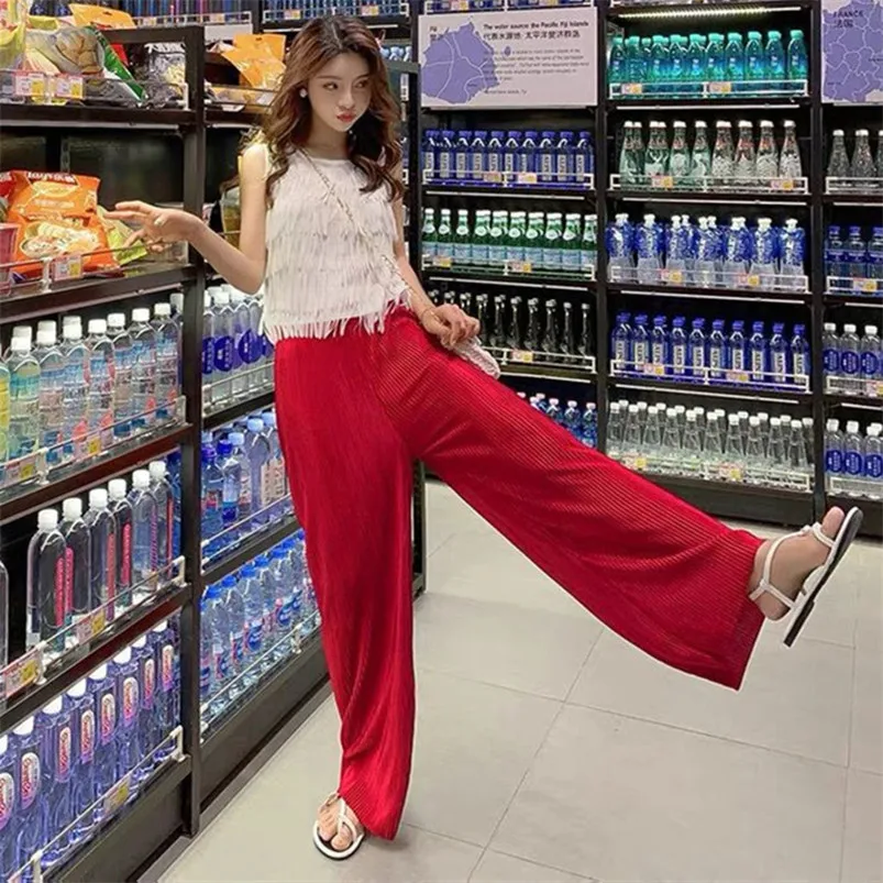 Женские однотонные элегантные модные широкие брюки с высокой талией 2022 весенние
