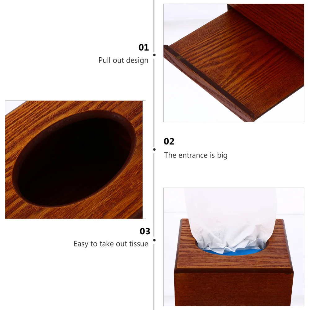 

1Pc Home Wooden Desktop Tissue Holder Practical Living Room Storage Box